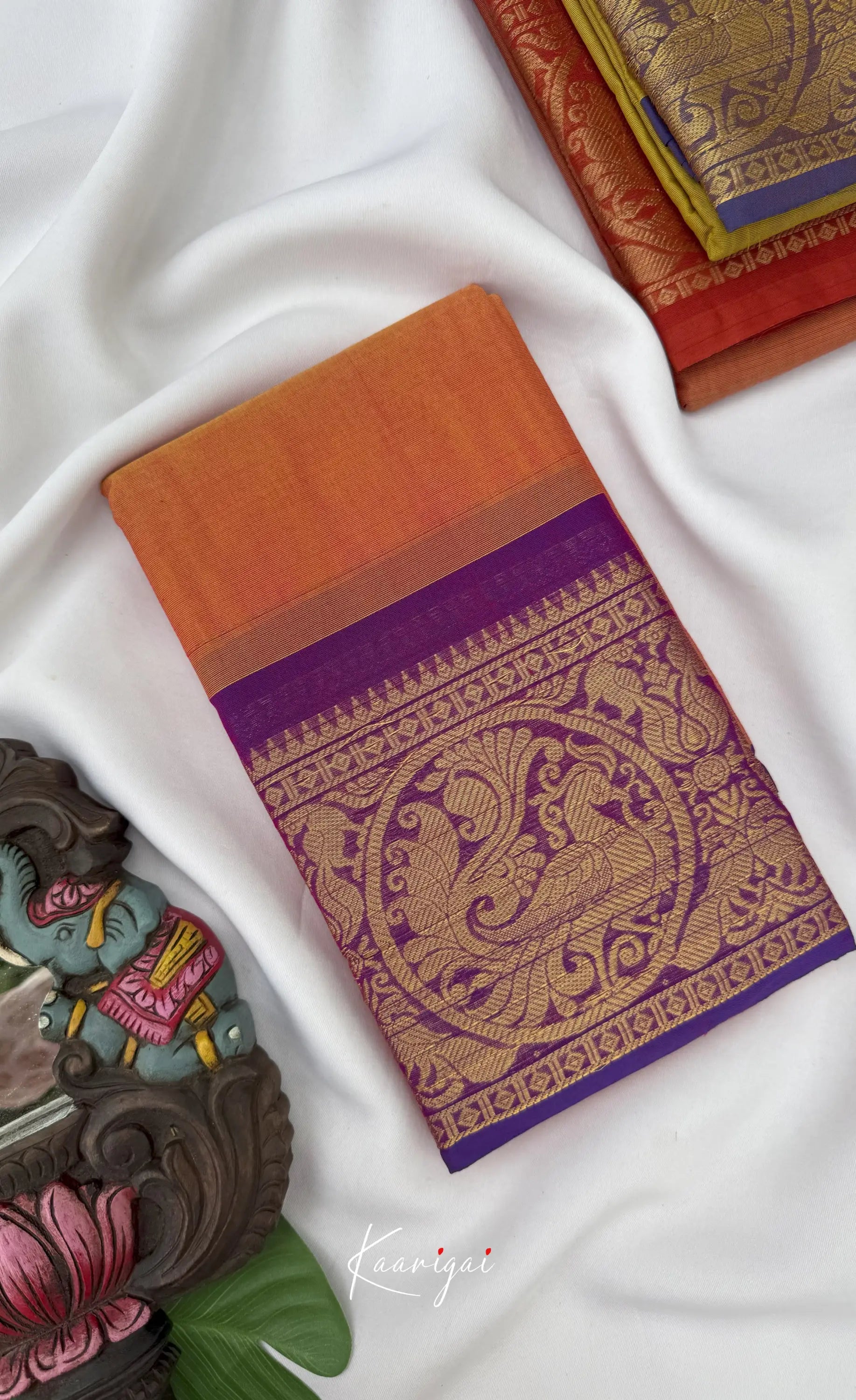 Nalinam - Amber with Purple Maroon Chettinad Cotton Saree Sarees