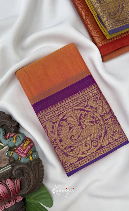 Nalinam - Amber with Purple Maroon Chettinad Cotton Saree Sarees