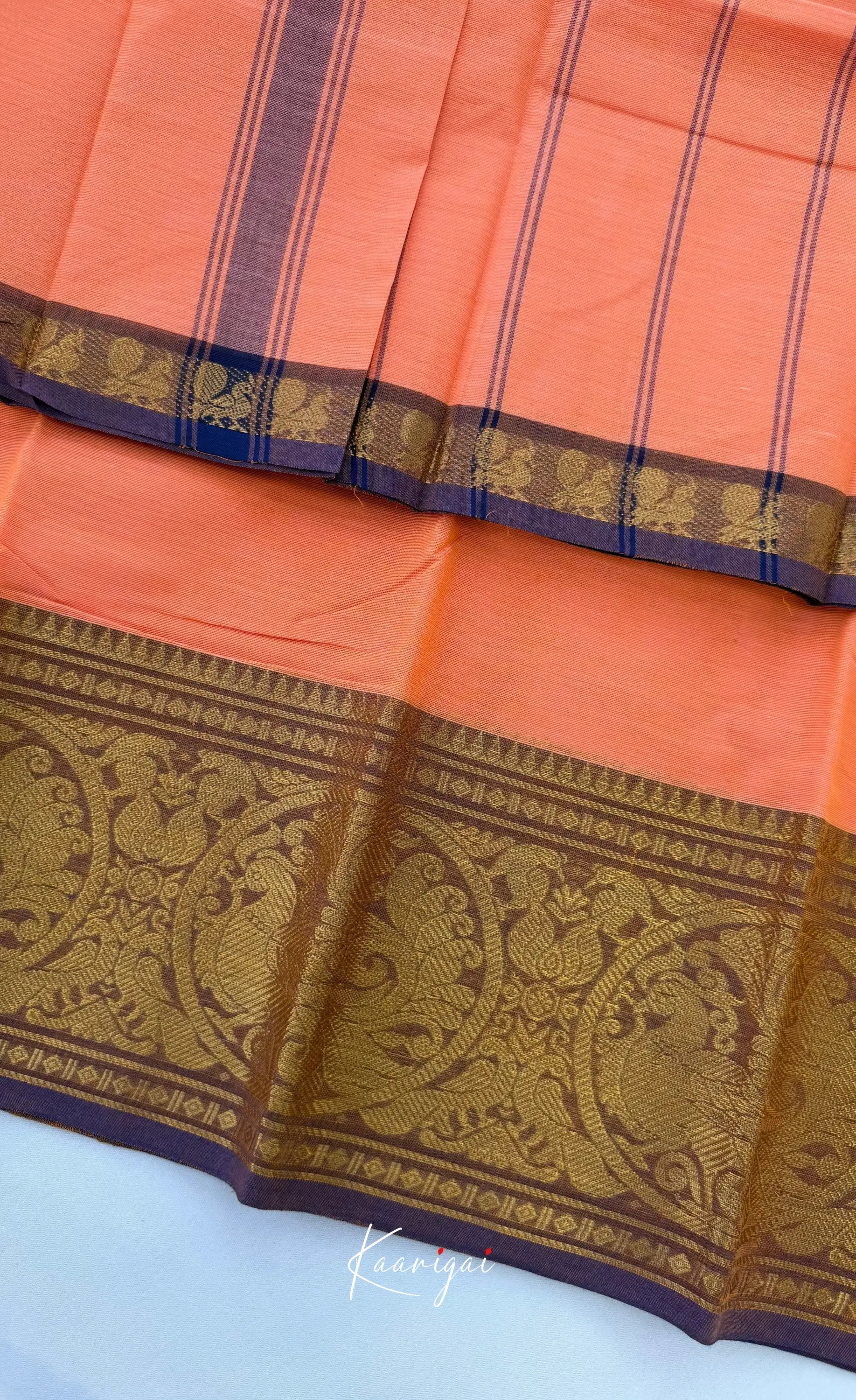 Nalinam - Amber with Purple Maroon Chettinad Cotton Saree Sarees