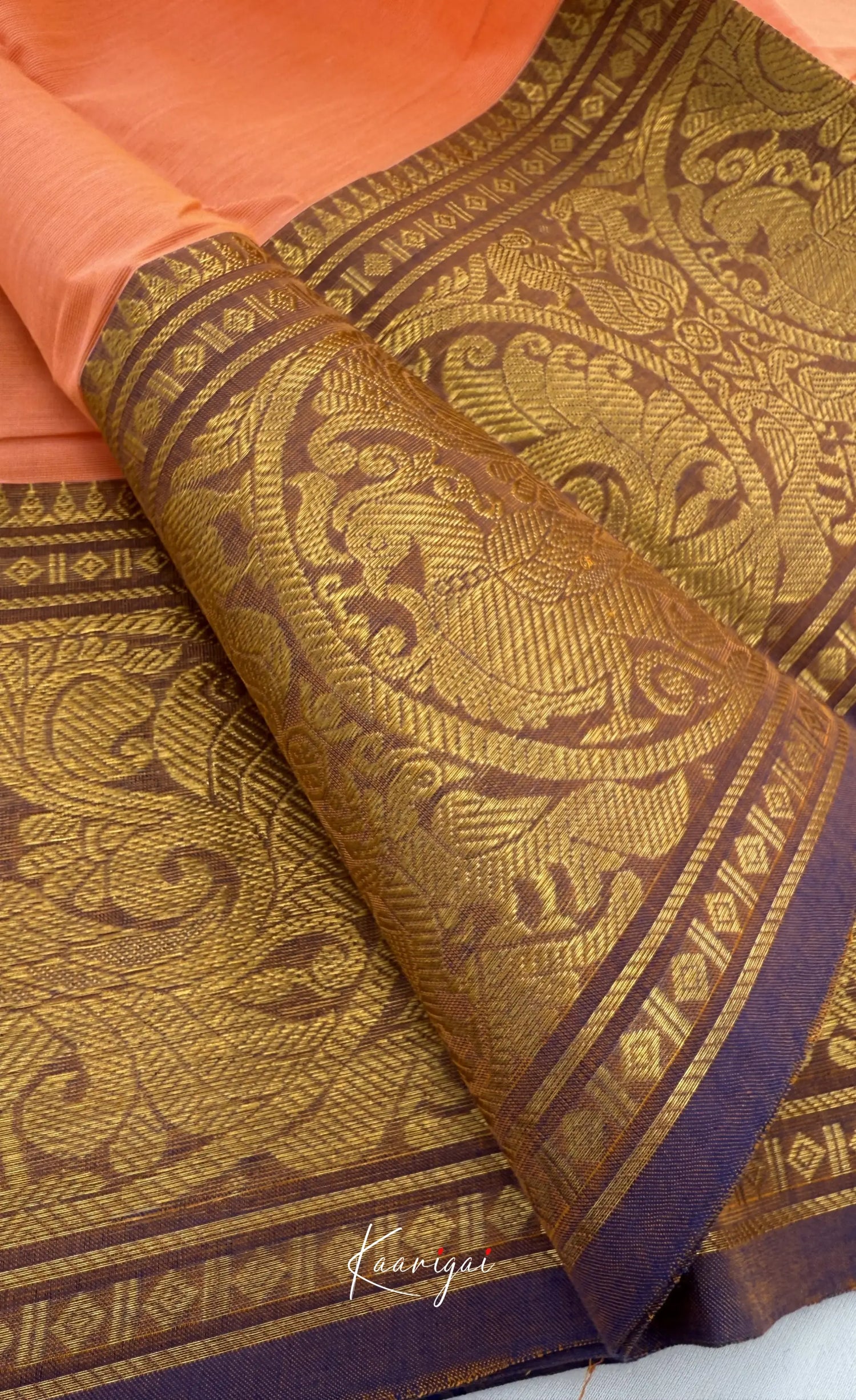 Nalinam - Amber with Purple Maroon Chettinad Cotton Saree Sarees