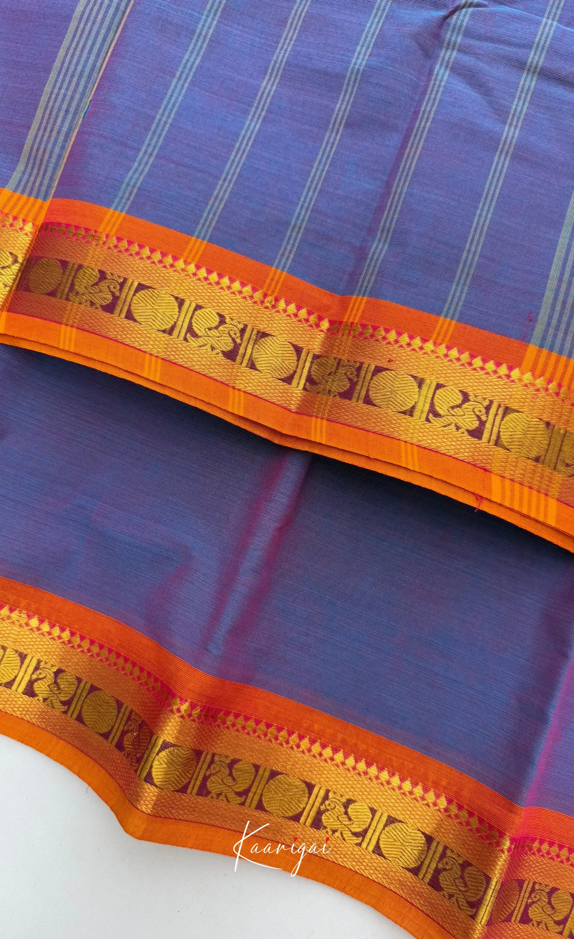 Nalinam - Bluish violet with Rust orange Chettinad Cotton Saree Sarees