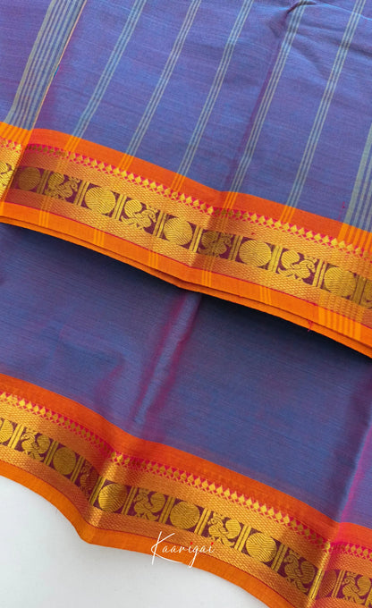 Nalinam - Bluish violet with Rust orange Chettinad Cotton Saree Sarees