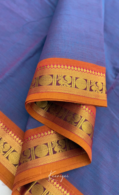 Nalinam - Bluish violet with Rust orange Chettinad Cotton Saree Sarees