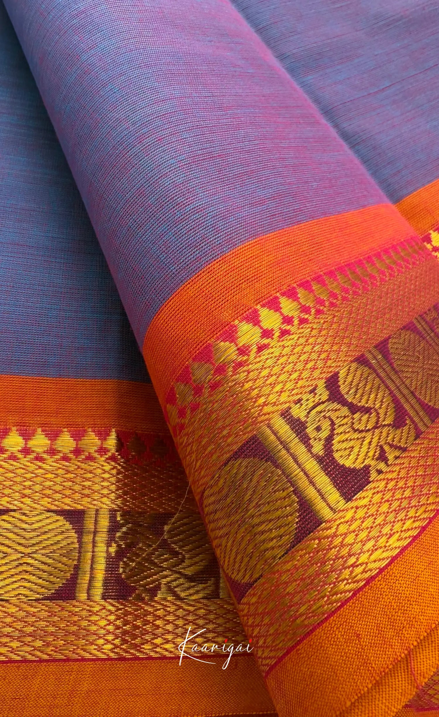 Nalinam - Bluish violet with Rust orange Chettinad Cotton Saree Sarees