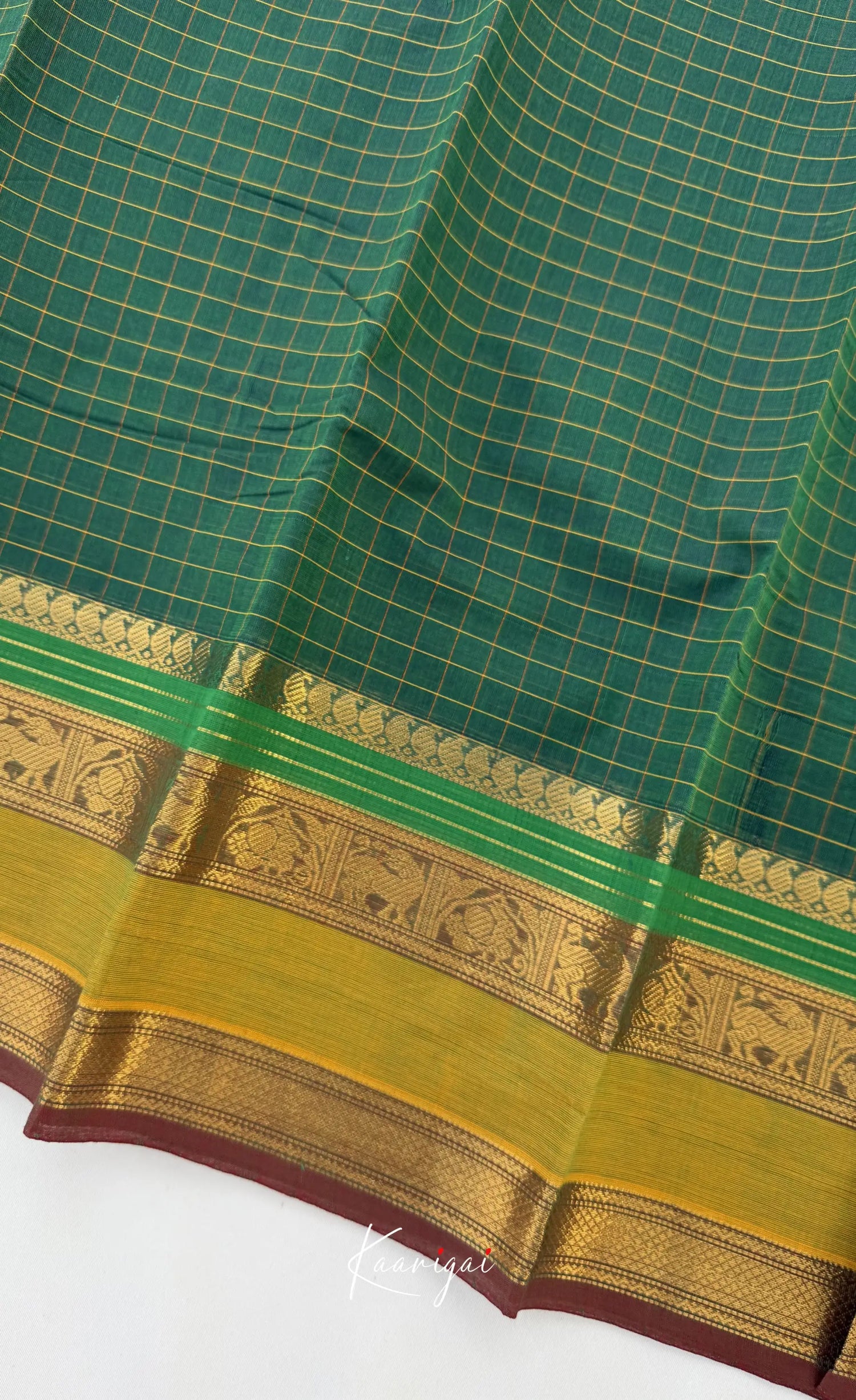 Nalinam - Bottle green and Henna green Chettinad Cotton Saree - Sarees