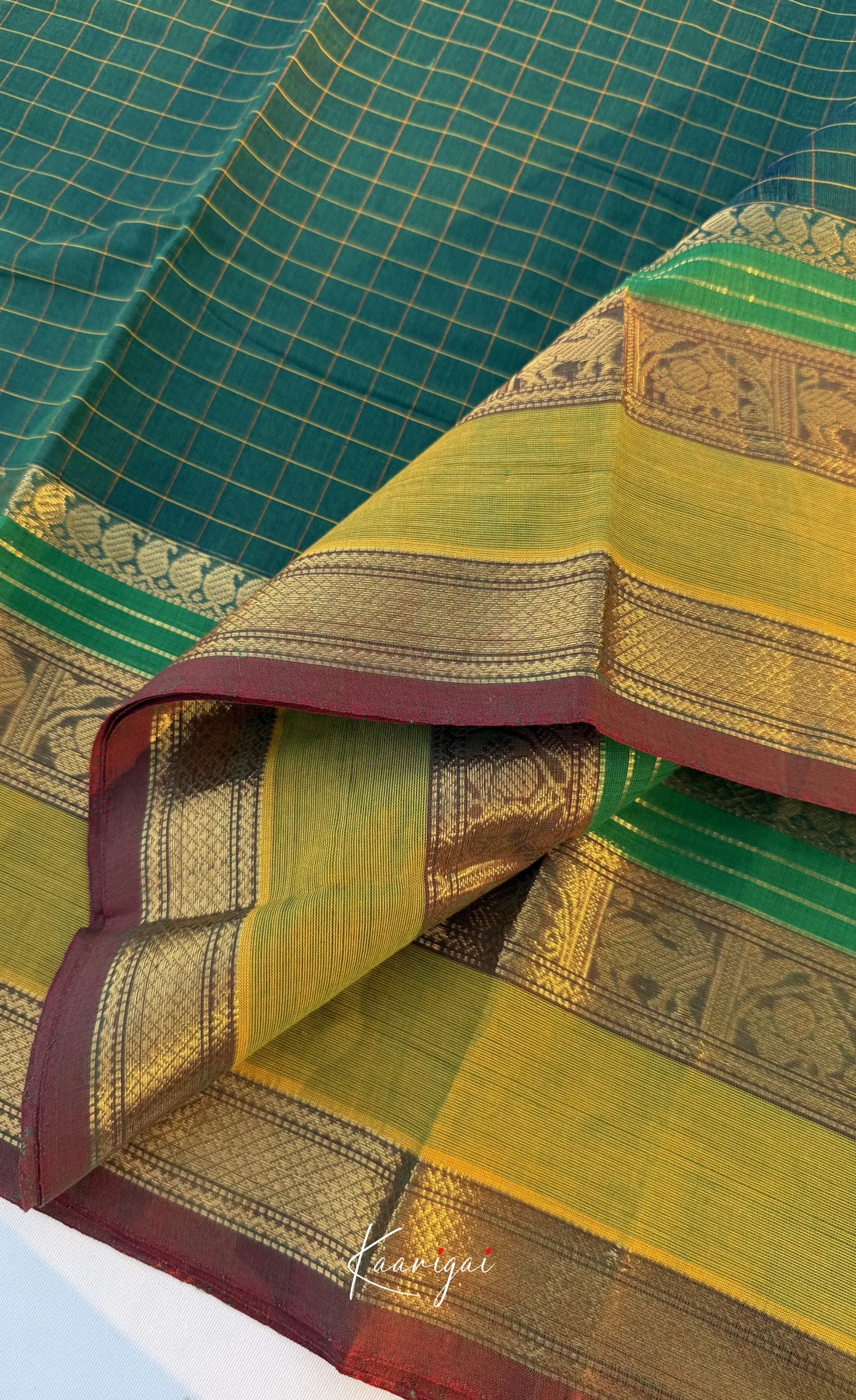 Nalinam - Bottle green and Henna green Chettinad Cotton Saree - Sarees