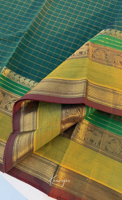 Nalinam - Bottle green and Henna green Chettinad Cotton Saree - Sarees
