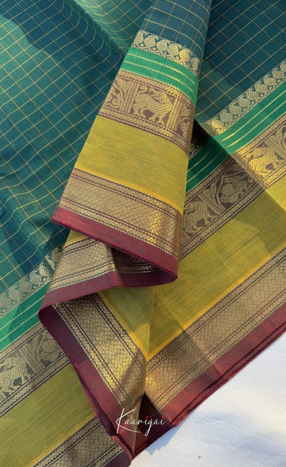 Nalinam - Bottle green and Henna green Chettinad Cotton Saree - Sarees
