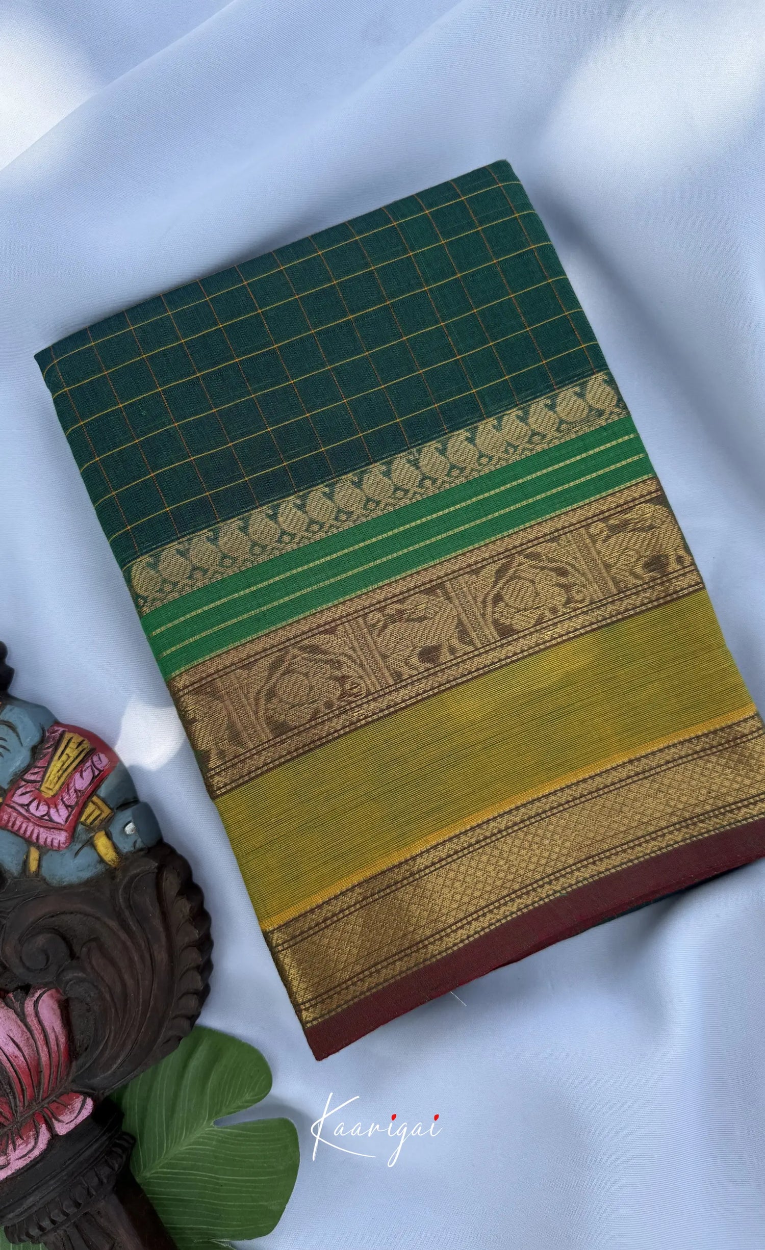 Nalinam - Bottle green and Henna green Chettinad Cotton Saree - Sarees
