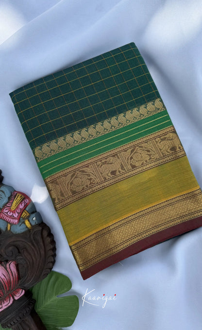 Nalinam - Bottle green and Henna green Chettinad Cotton Saree - Sarees