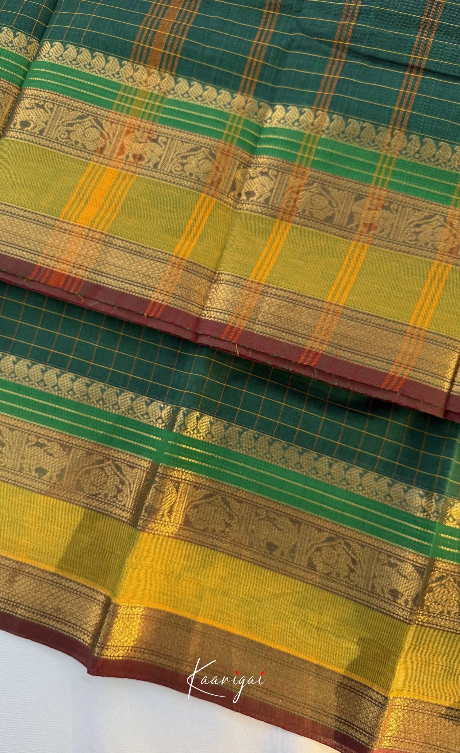 Nalinam - Bottle green and Henna green Chettinad Cotton Saree - Sarees