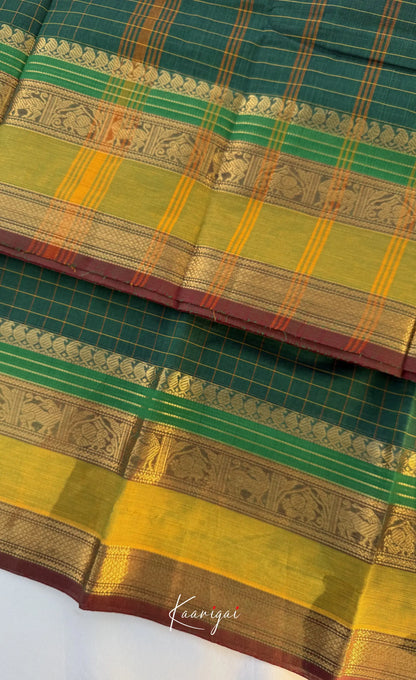 Nalinam - Bottle green and Henna green Chettinad Cotton Saree - Sarees