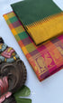 Nalinam - Bottle green and Pink Kandangi Checks Saree with Contrast Blouse - Sarees