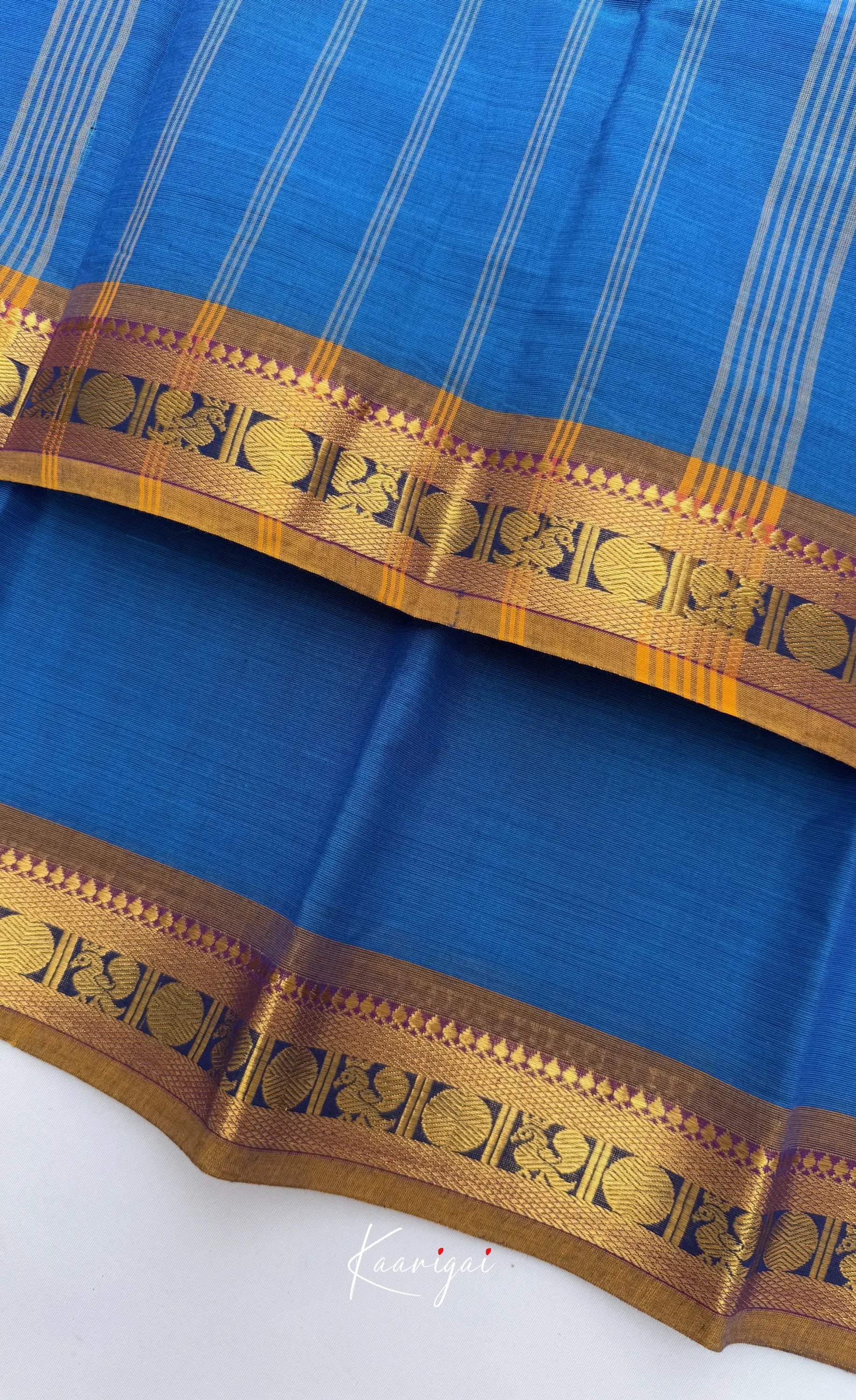 Nalinam - Bright blue with Brown Chettinad Cotton Saree Sarees