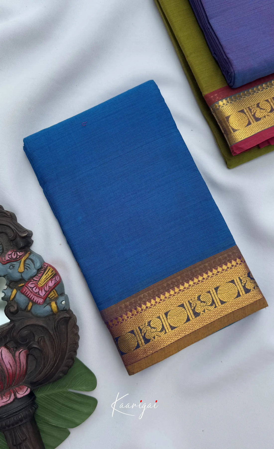 Nalinam - Bright blue with Brown Chettinad Cotton Saree Sarees