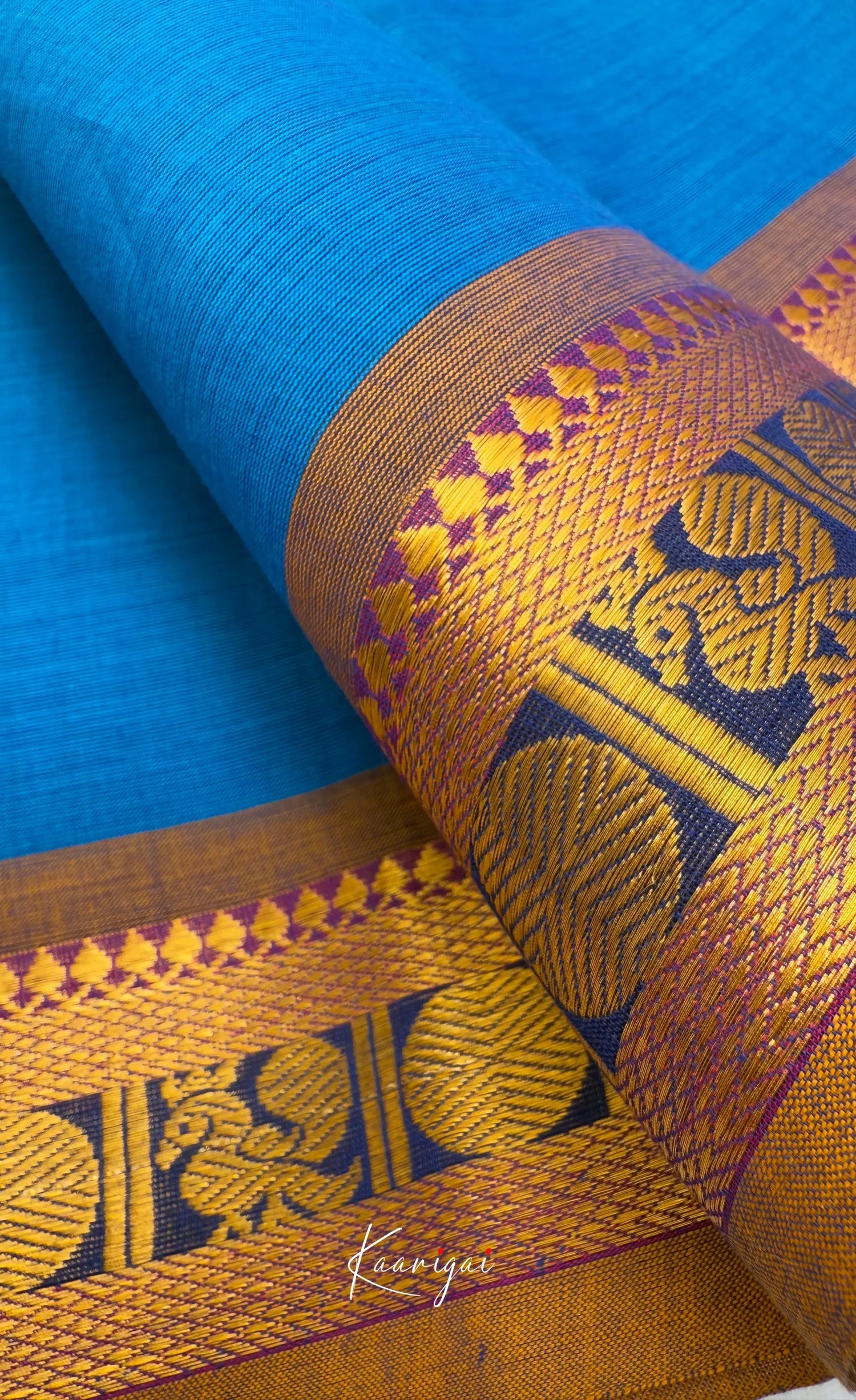 Nalinam - Bright blue with Brown Chettinad Cotton Saree Sarees