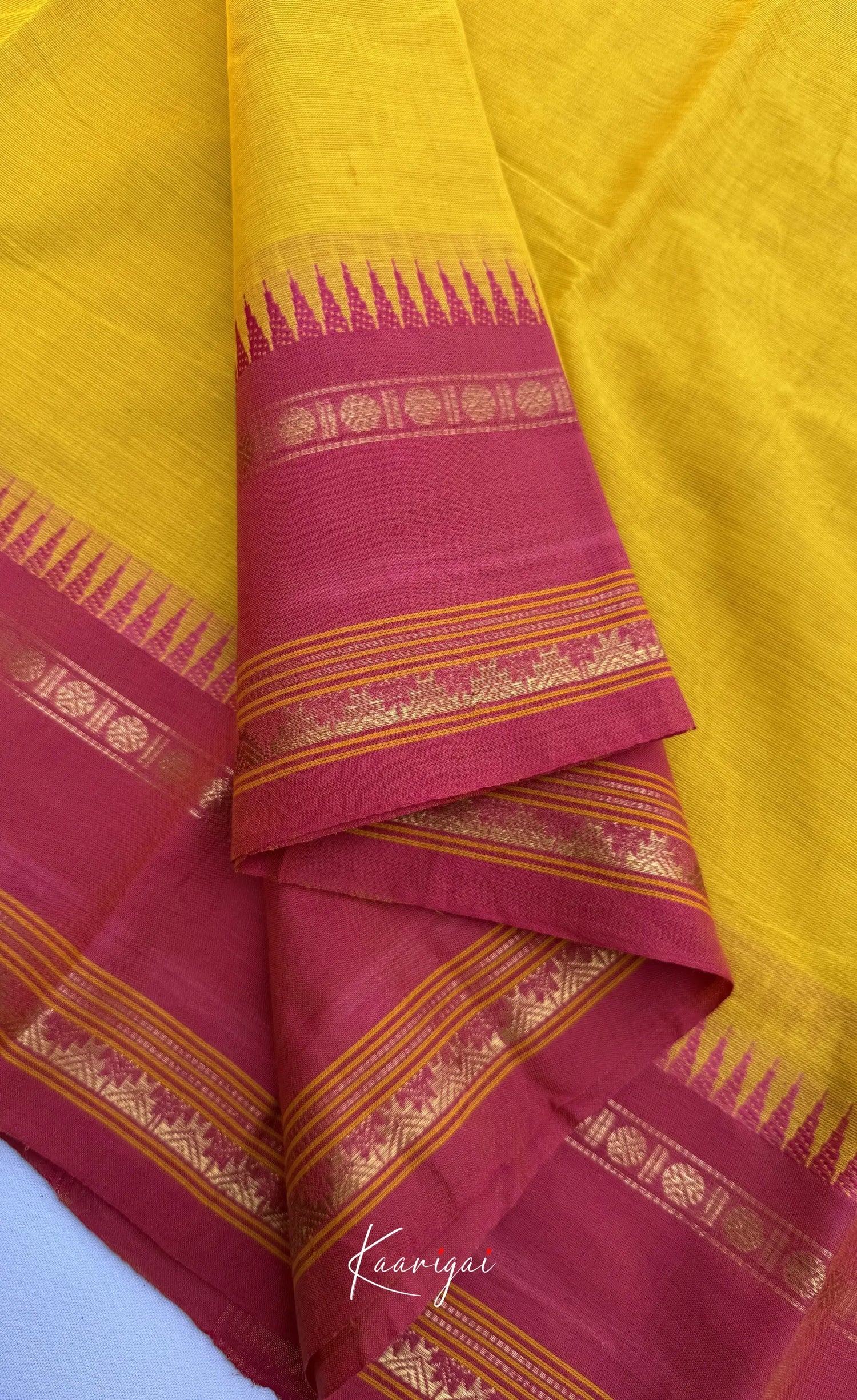 Nalinam - Bright Yellow Cotton Saree with Kandangi Checks Blouse - Sarees