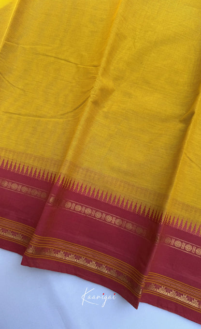 Nalinam - Bright Yellow Cotton Saree with Kandangi Checks Blouse - Sarees