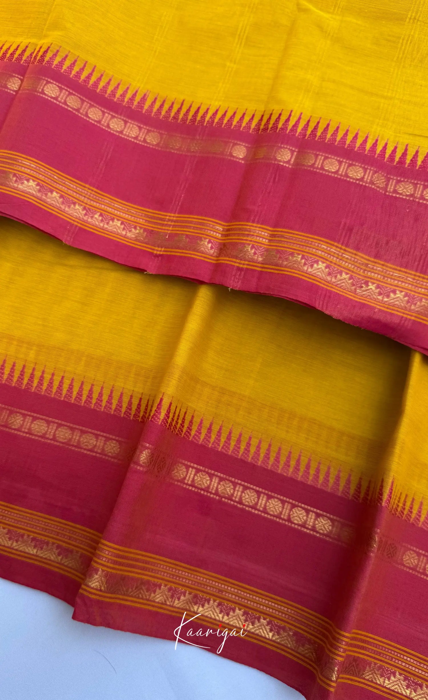 Nalinam - Bright Yellow Cotton Saree with Kandangi Checks Blouse - Sarees