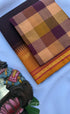 Nalinam - Chocolate brown Cotton Saree with Kandangi Checks Blouse - Sarees