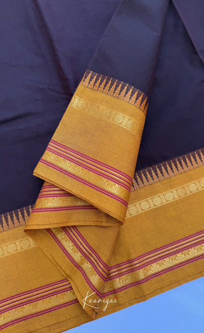 Nalinam - Chocolate brown Cotton Saree with Kandangi Checks Blouse - Sarees