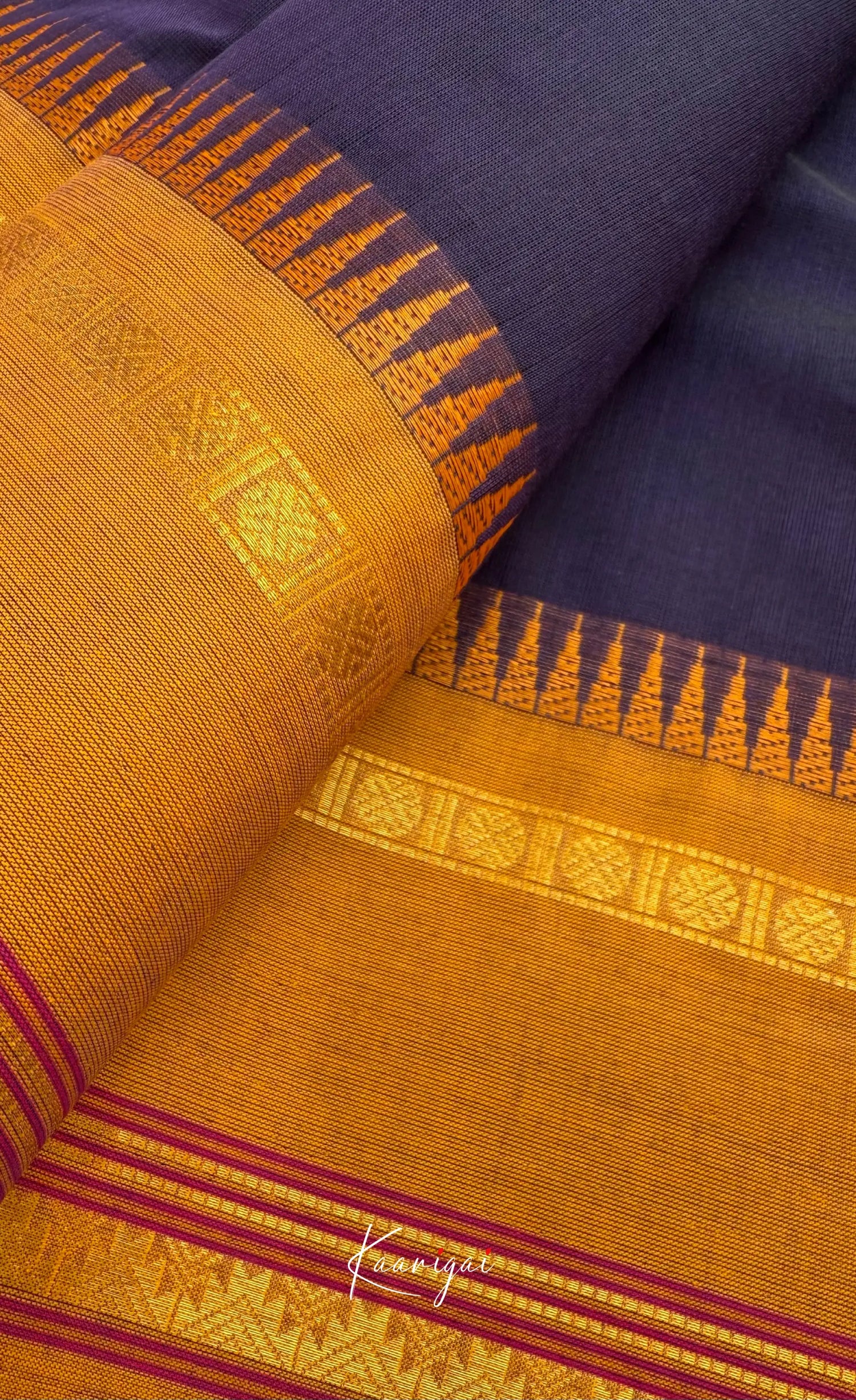 Nalinam - Dark Blue Cotton Saree with Kandangi Checks Blouse - Sarees