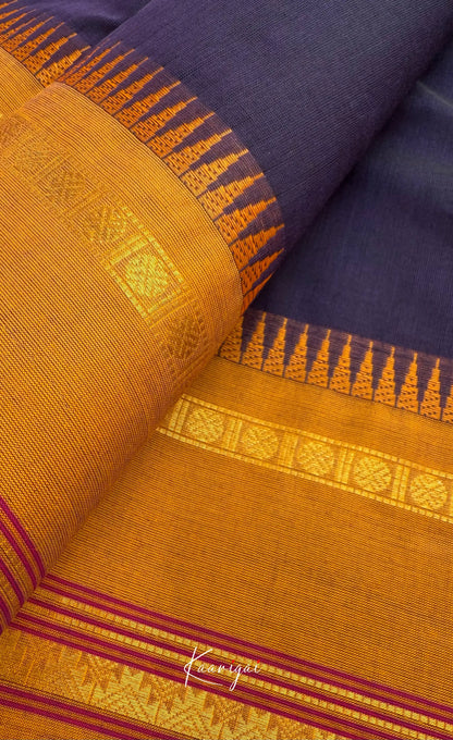 Nalinam - Dark Blue Cotton Saree with Kandangi Checks Blouse - Sarees