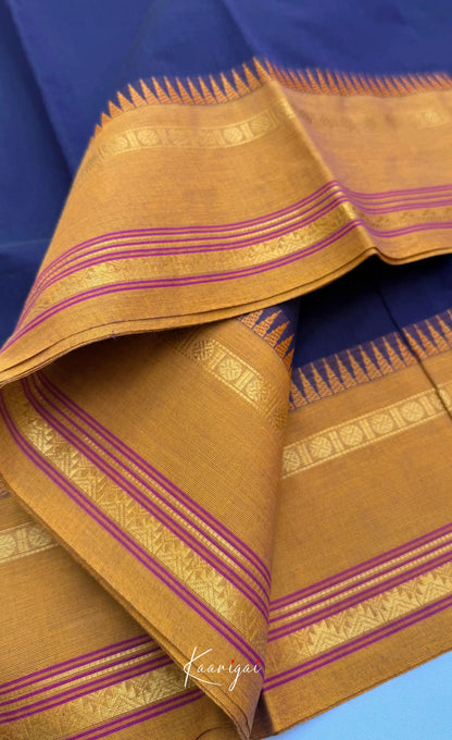 Nalinam - Dark Blue Cotton Saree with Kandangi Checks Blouse - Sarees