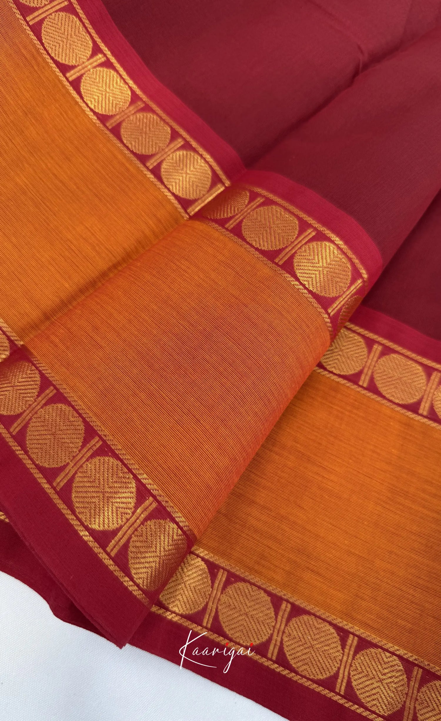 Nalinam - Dark Maroon and Mustard Chettinad Cotton Saree - Sarees