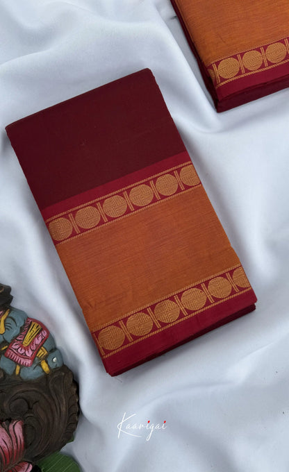 Nalinam - Dark Maroon and Mustard Chettinad Cotton Saree - Sarees