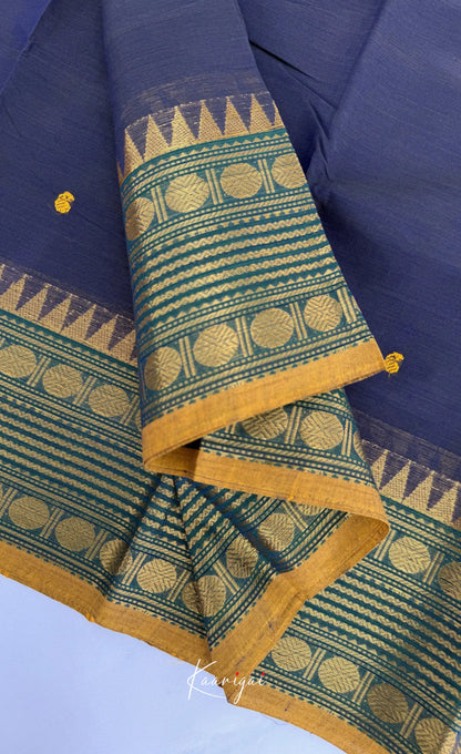 Nalinam - Dark Navy and Green Chettinad Cotton Saree - Sarees