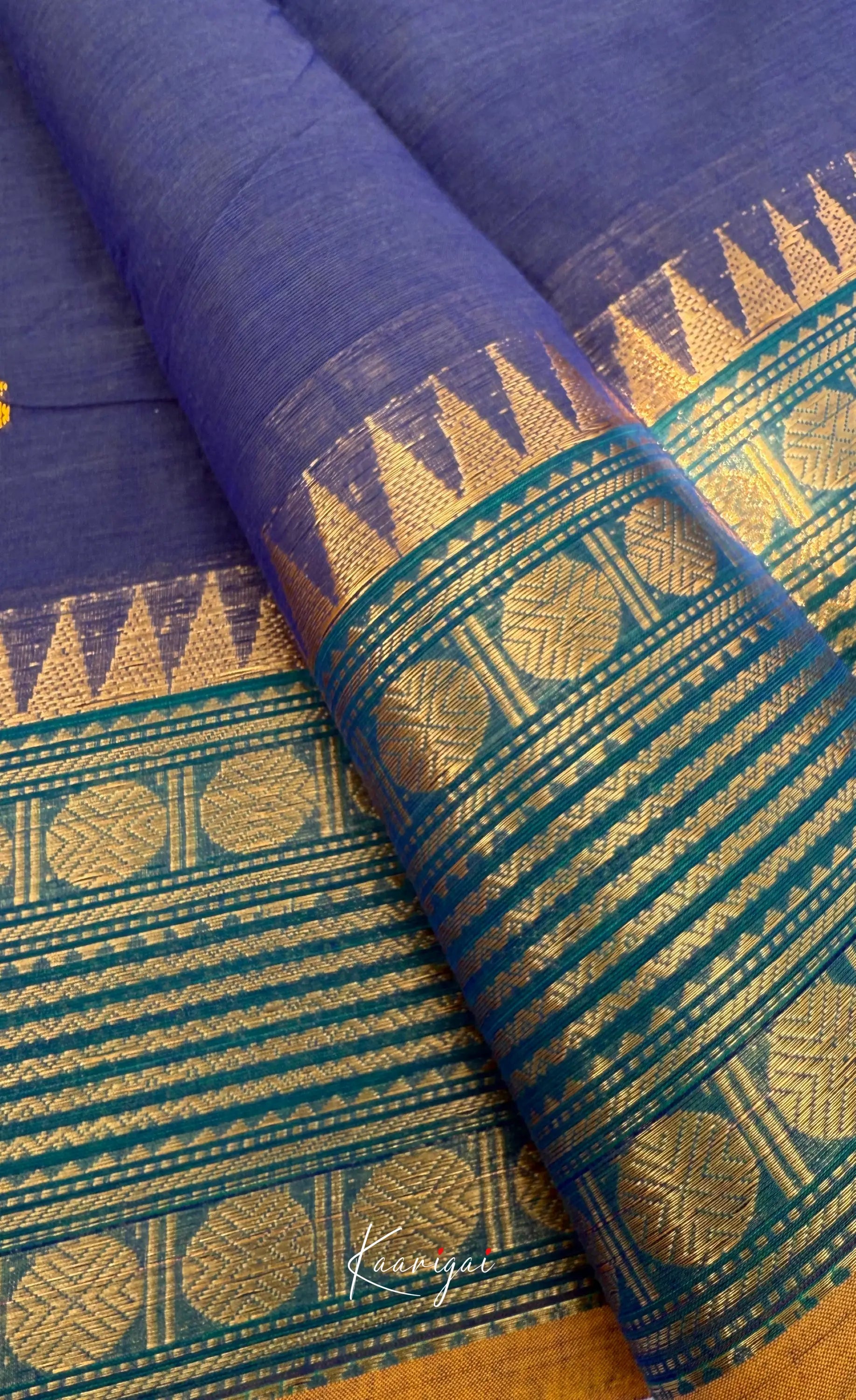 Nalinam - Dark Navy and Green Chettinad Cotton Saree - Sarees