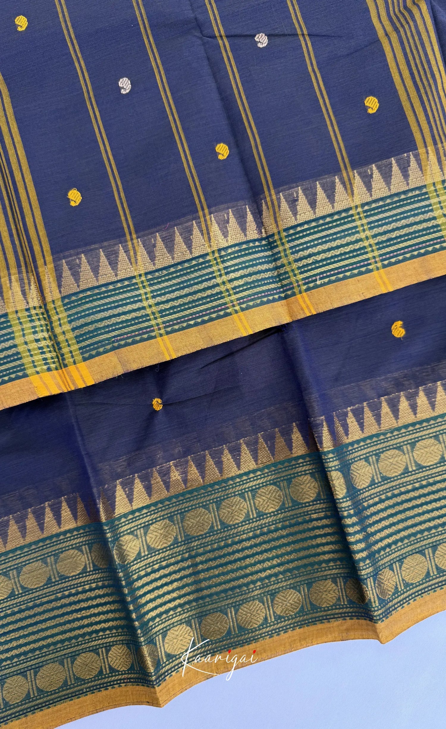 Nalinam - Dark Navy and Green Chettinad Cotton Saree - Sarees