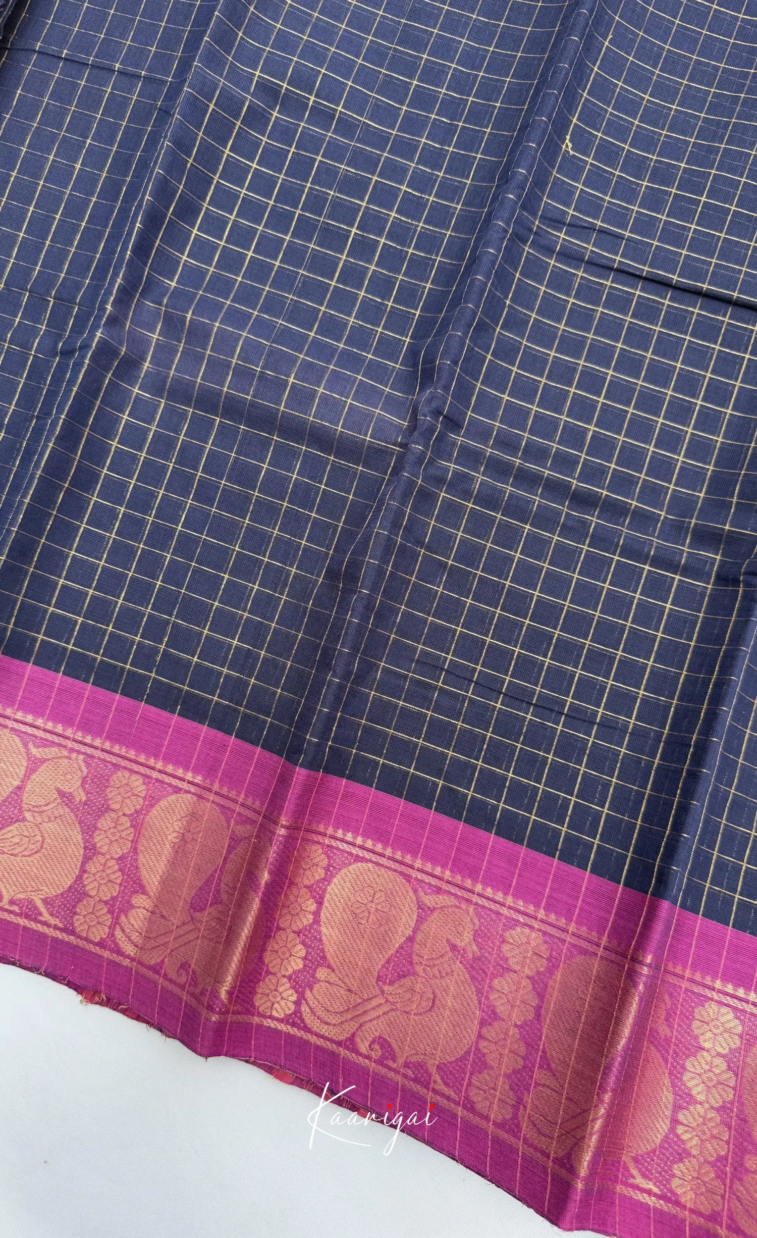 Nalinam - Dark Navy and Purple Chettinad Cotton Saree - Sarees