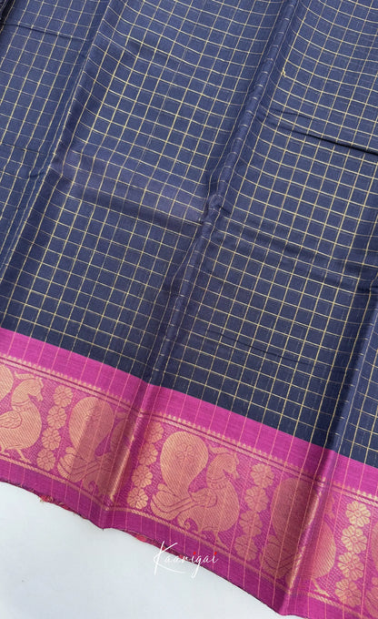 Nalinam - Dark Navy and Purple Chettinad Cotton Saree - Sarees