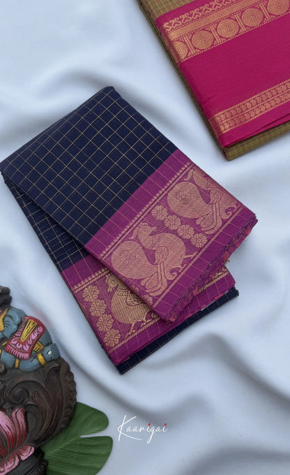 Nalinam - Dark Navy and Purple Chettinad Cotton Saree - Sarees