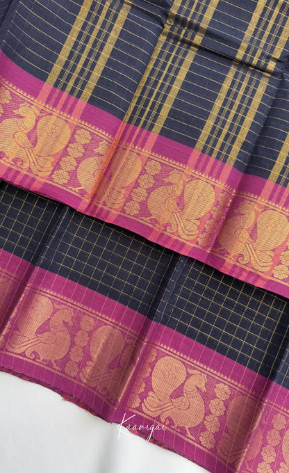 Nalinam - Dark Navy and Purple Chettinad Cotton Saree - Sarees