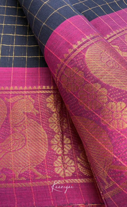 Nalinam - Dark Navy and Purple Chettinad Cotton Saree - Sarees