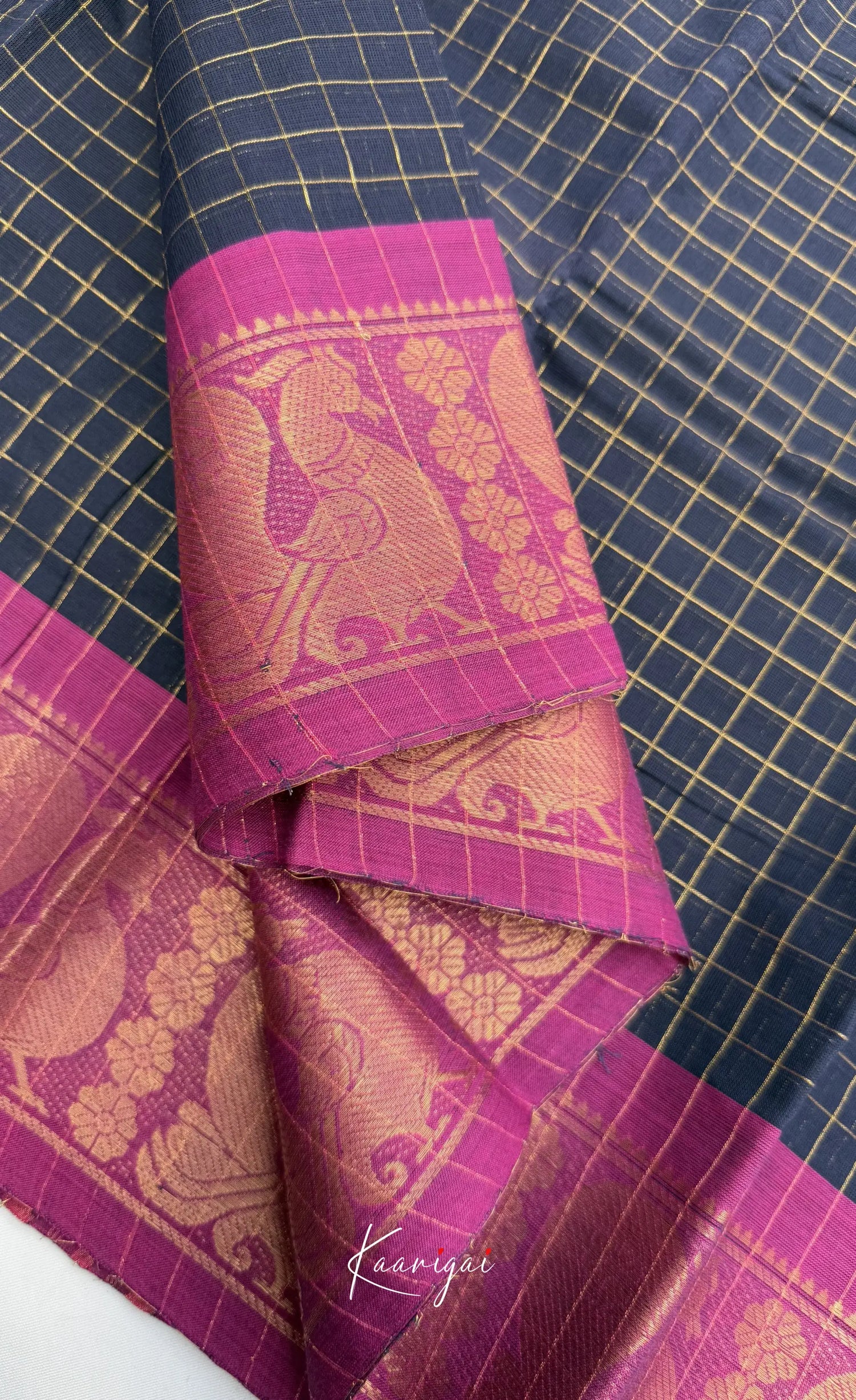 Nalinam - Dark Navy and Purple Chettinad Cotton Saree - Sarees