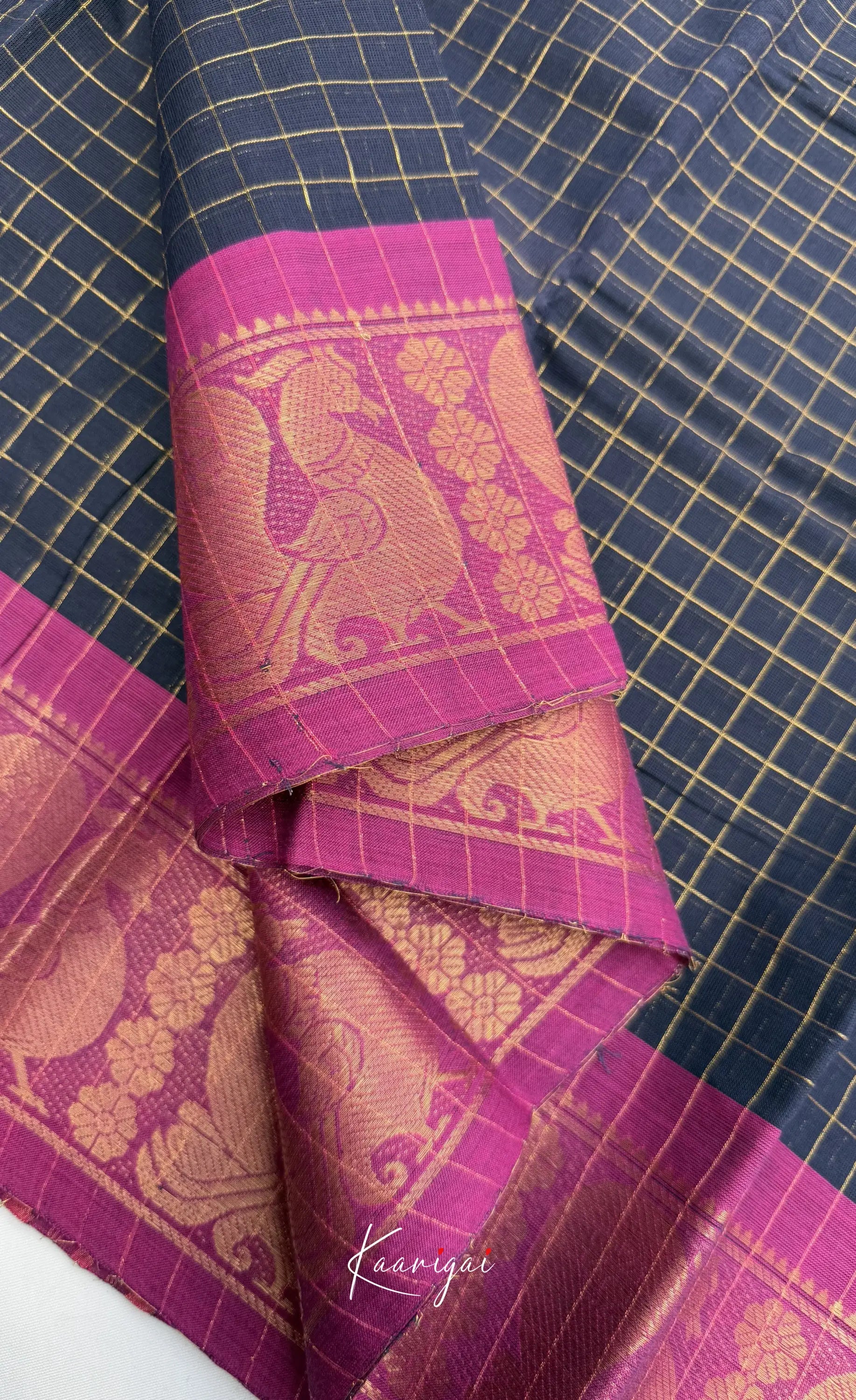 Nalinam - Dark Navy and Purple Chettinad Cotton Saree - Sarees