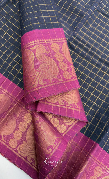 Nalinam - Dark Navy and Purple Chettinad Cotton Saree - Sarees