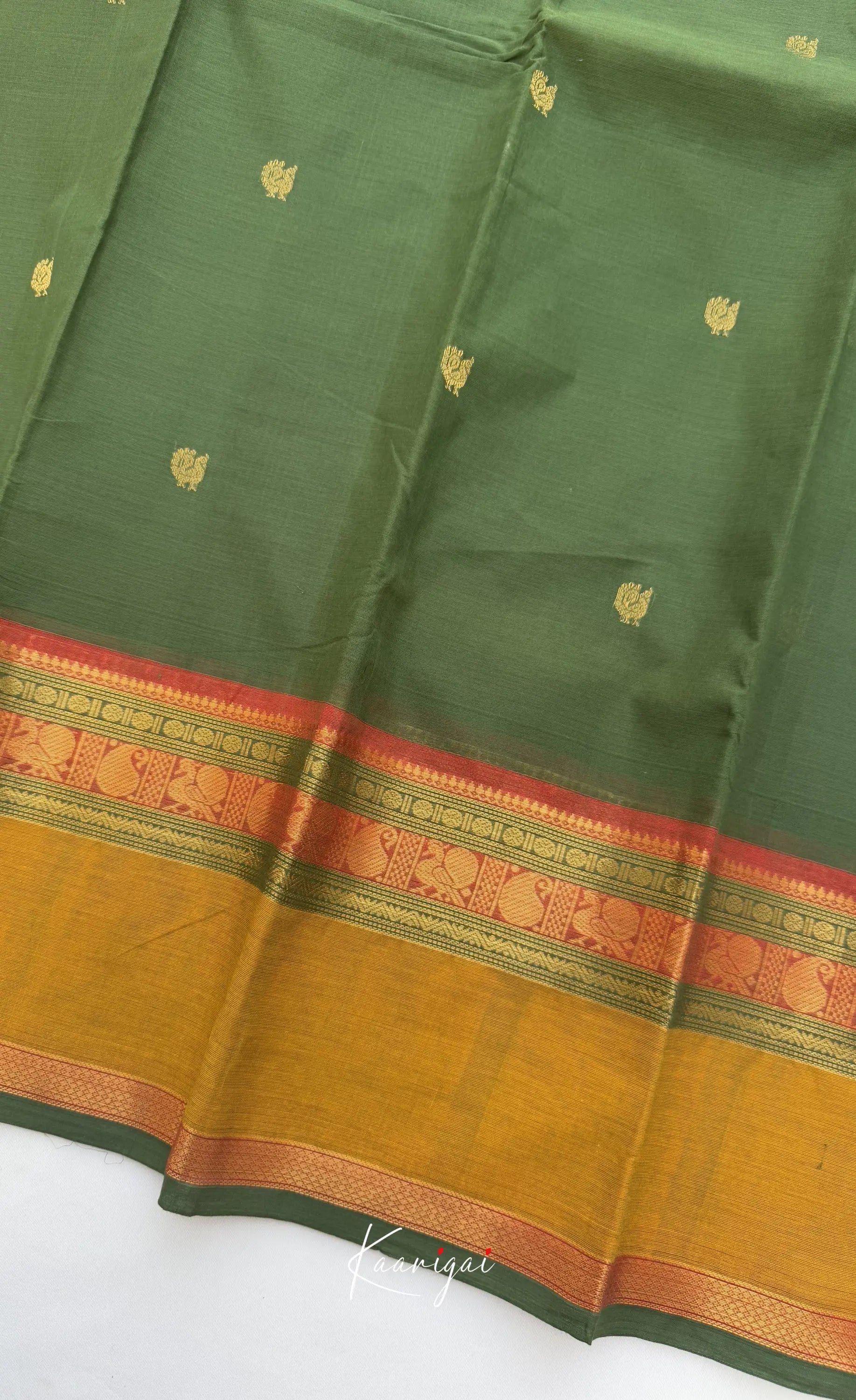 Nalinam - Deep green and Mustard Chettinad Cotton Saree - Sarees