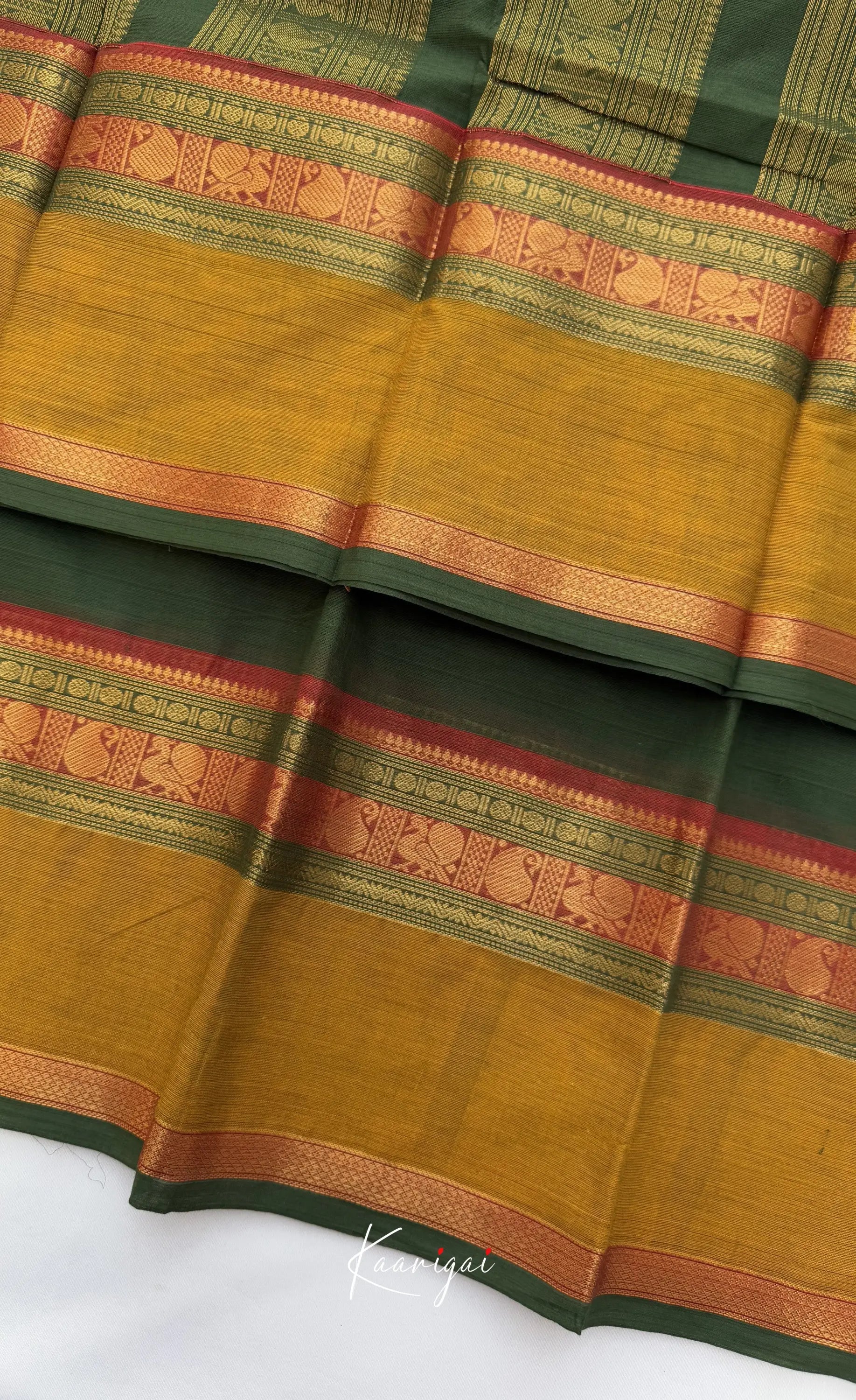Nalinam - Deep green and Mustard Chettinad Cotton Saree - Sarees