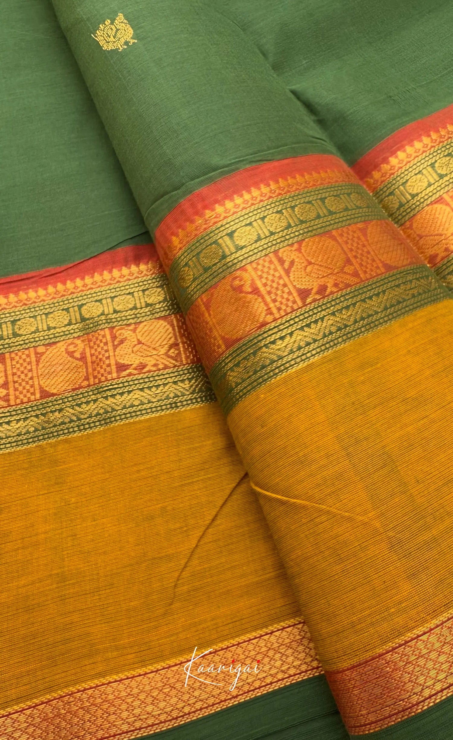 Nalinam - Deep green and Mustard Chettinad Cotton Saree - Sarees