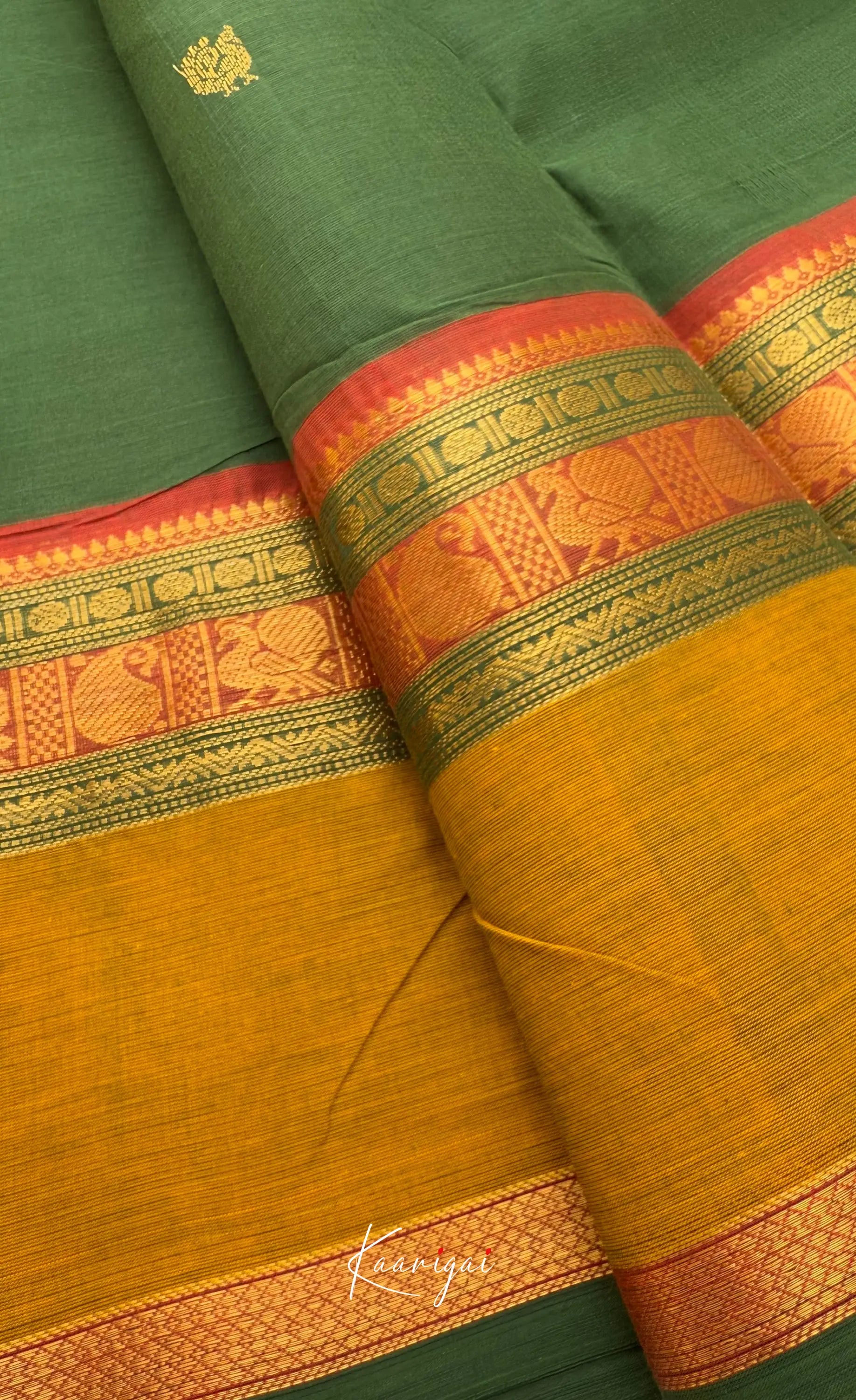 Nalinam - Deep green and Mustard Chettinad Cotton Saree - Sarees