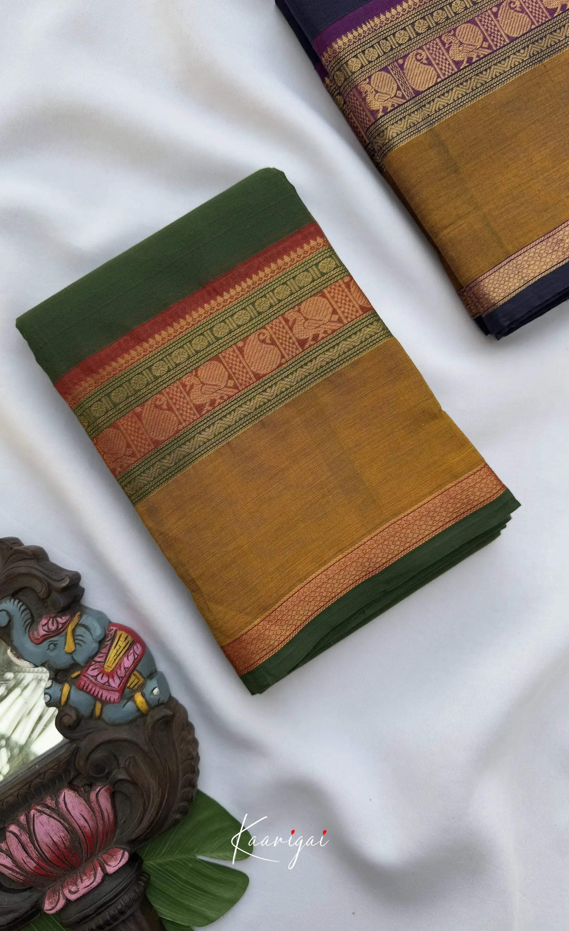 Nalinam - Deep green and Mustard Chettinad Cotton Saree - Sarees