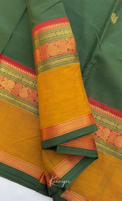 Nalinam - Deep green and Mustard Chettinad Cotton Saree - Sarees