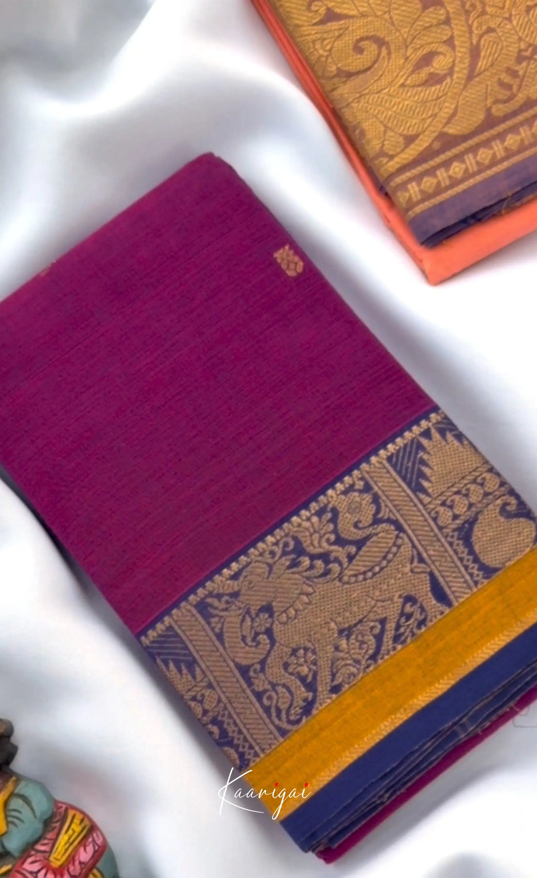 Nalinam - Deep Magenta and Blue Chettinad Cotton Saree Sarees