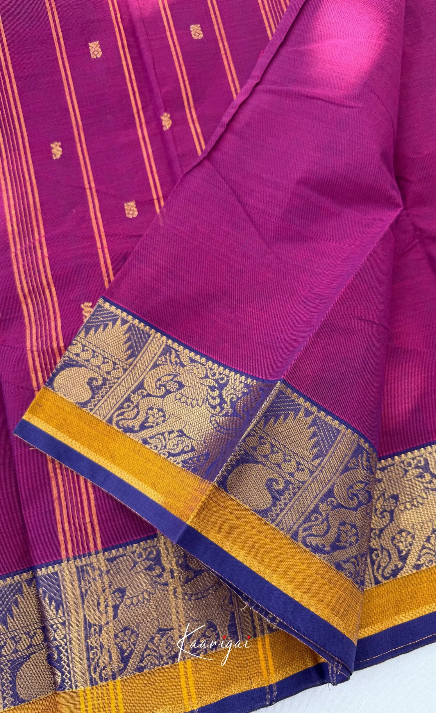 Nalinam - Deep Magenta and Blue Chettinad Cotton Saree Sarees