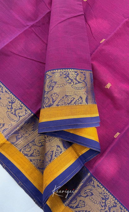 Nalinam - Deep Magenta and Blue Chettinad Cotton Saree Sarees